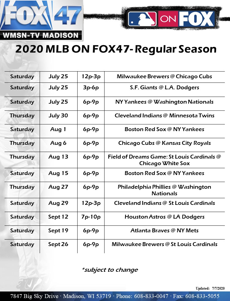 FOX 47 MLB Televised Schedule WMSN
